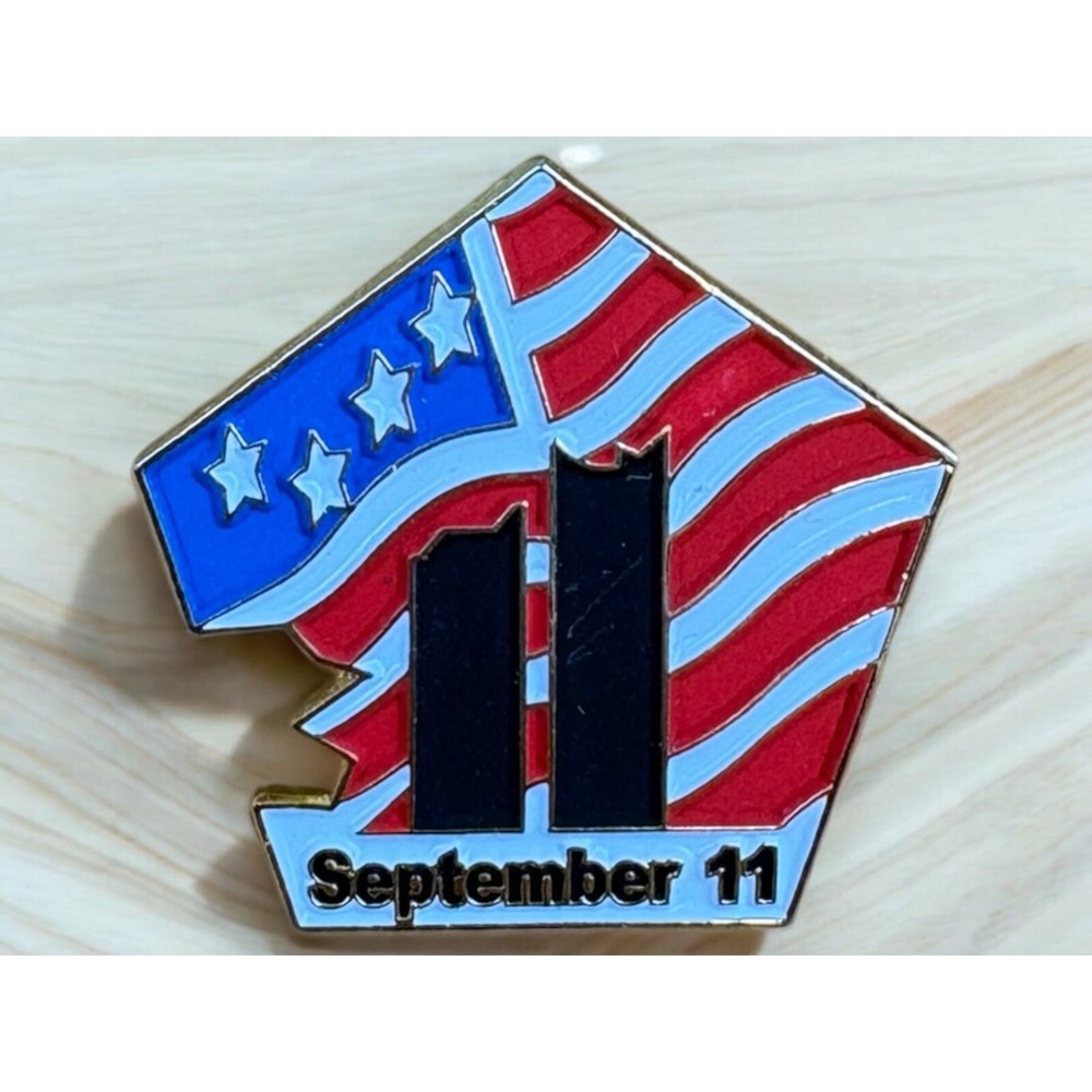 9-11 Commemorativeβ Lapel Pin 1" Pentagon Twin Towers Flag USA September 11 Vtg